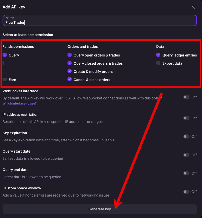 Kraken API permissions